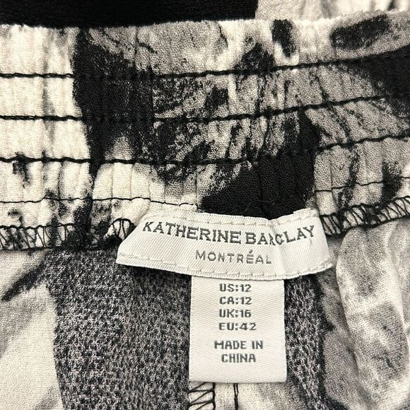 Katherine Barclay black white gray floral pull on pants Size 12 EUC - Picture 11 of 13